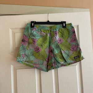 Patagonia Women's Floral Print Shorts - Green and Pink